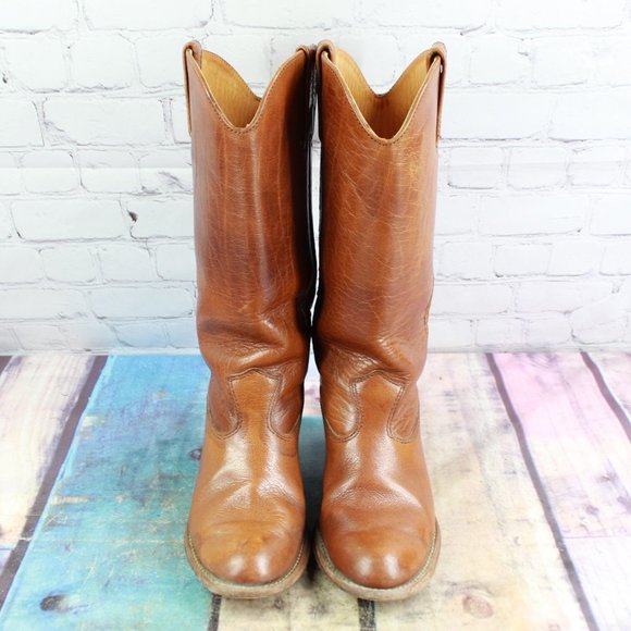 Vintage Bort Carleton Brown Distressed Leather Riding Heeled Boots Size 6.5 M - Picture 5 of 9